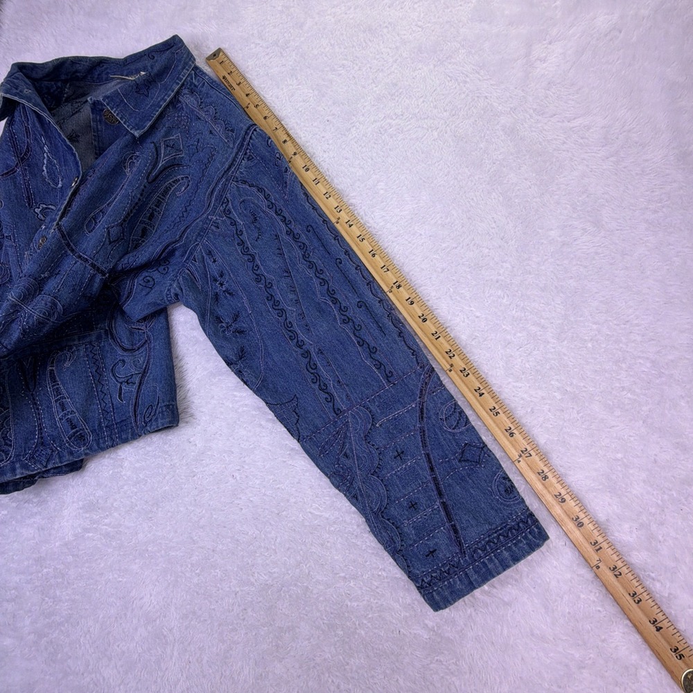 Vintage Chico Design Denim Jacket Embroidered Art 100%‎ Cotton Buttons Pockets - Picture 9 of 11